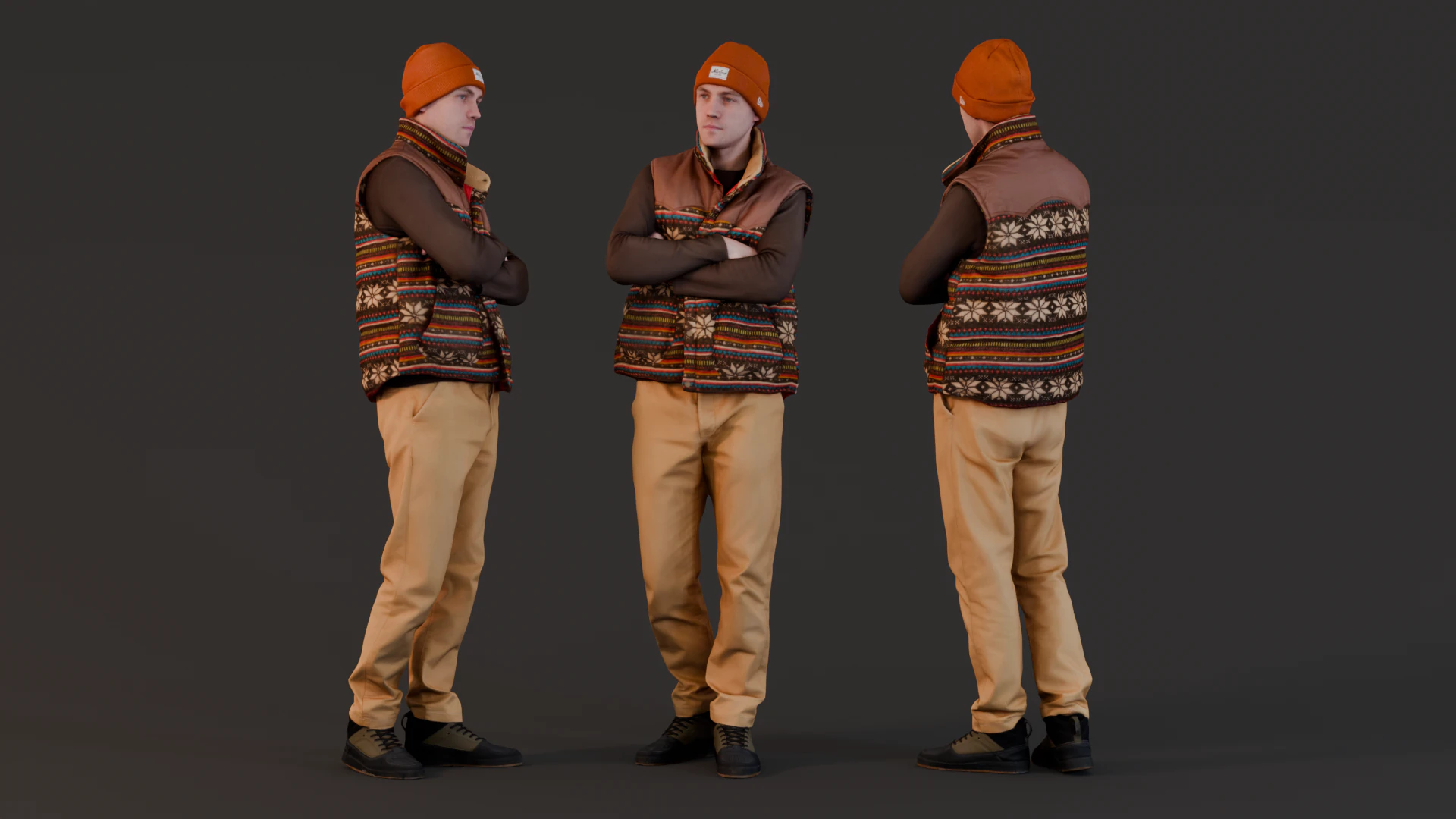 Contemplative Wanderer - Man in Patterned Vest 3D Model .c4d .max .obj .3ds .fbx .stl .blend 