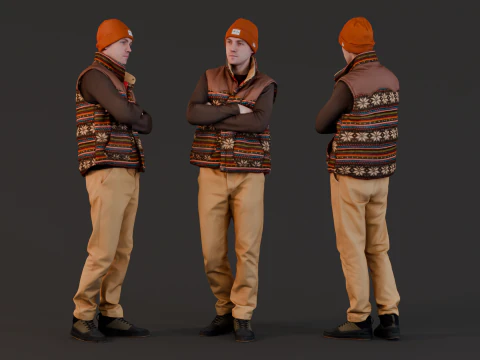 Споглядальний мандрівник - чоловік у візерунчастому жилеті 3D Модель