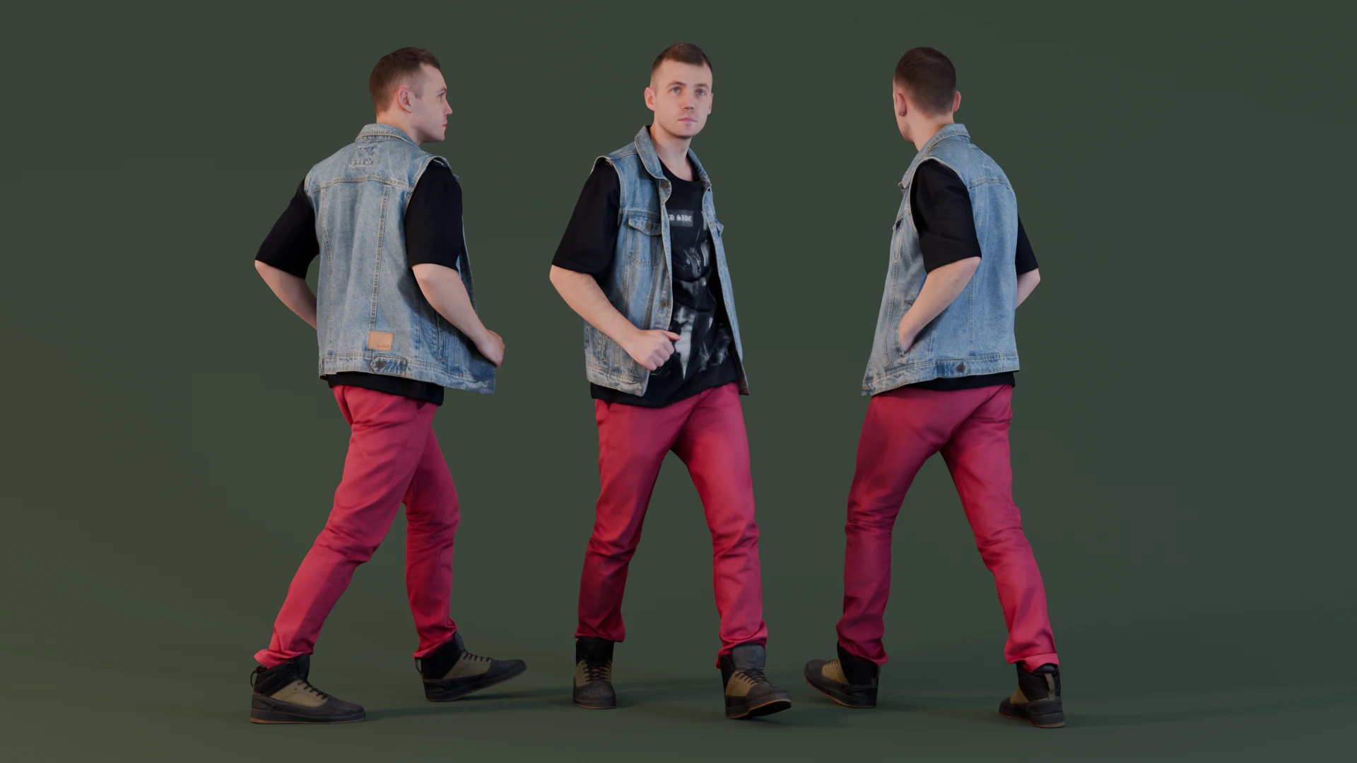 Dynamic Urban Walker - Casual Man in Denim Vest 3D Model .c4d .max .obj .3ds .fbx .stl .blend 