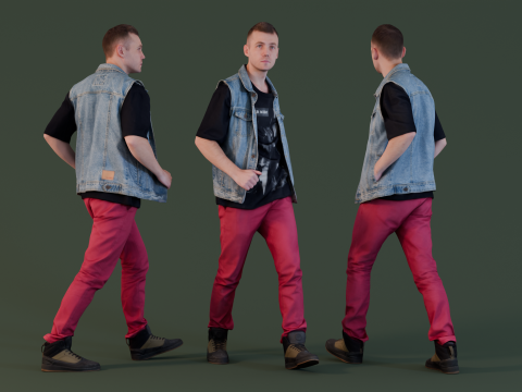 Dynamic Urban Walker - Casual Man in Denim Vest 3D-Modell