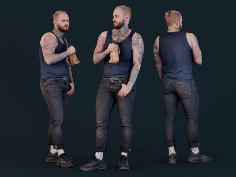 Urban Reflection - Inked Man with Bottle 3D-Modell