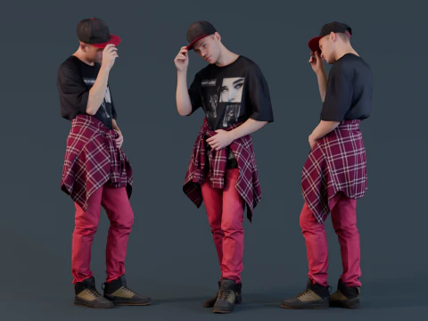 Стильний жест - хлопець перекидає капелюх 3D Модель