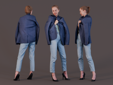 Effortless Chic - Woman Draped in Oversized Blazer 3D-Modell