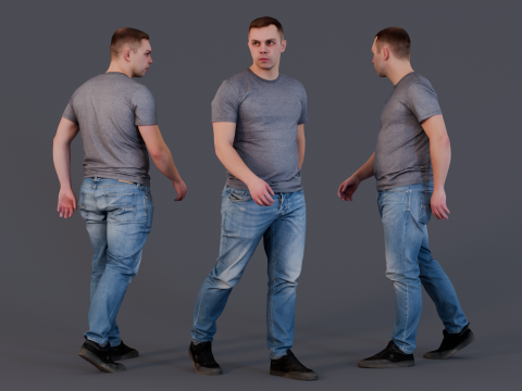 Casual Walker - Man in Grey T-Shirt 3Dモデル