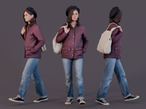 Autumn Walker - Girl in a Quilted Jacket 3D-Modell
