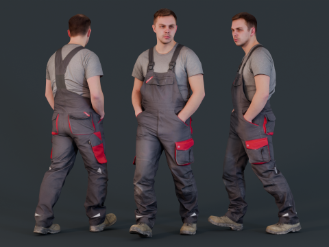 Industrial Expert - Foreman in Overalls Walking 3D-Modell