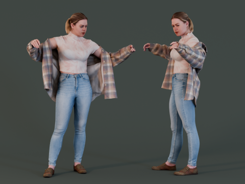 Casual Chic - Girl Adjusting Oversized Shirt 3D-Modell