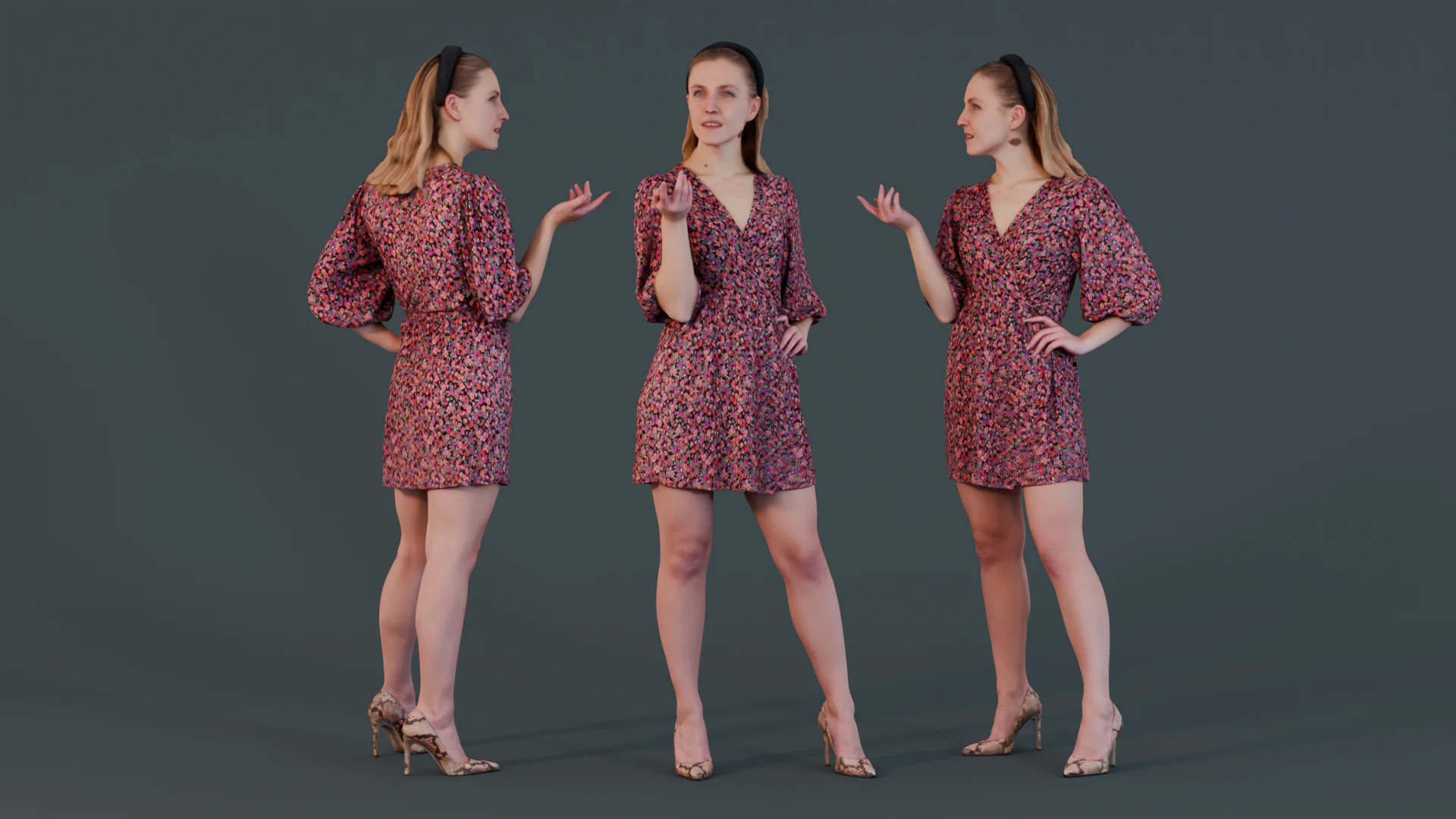 Chique e Confiante - Mulher com Vestido Colorido Modelo 3D .c4d .max .obj .3ds .fbx .stl .blend 