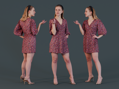 Chic and Confident - Woman in Colorful Dress 3D-Modell