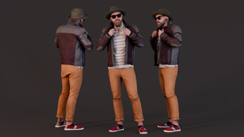 Chic Adventurer - Quilted Jacket Guy 3D Model .c4d .max .obj .3ds .fbx .stl .blend