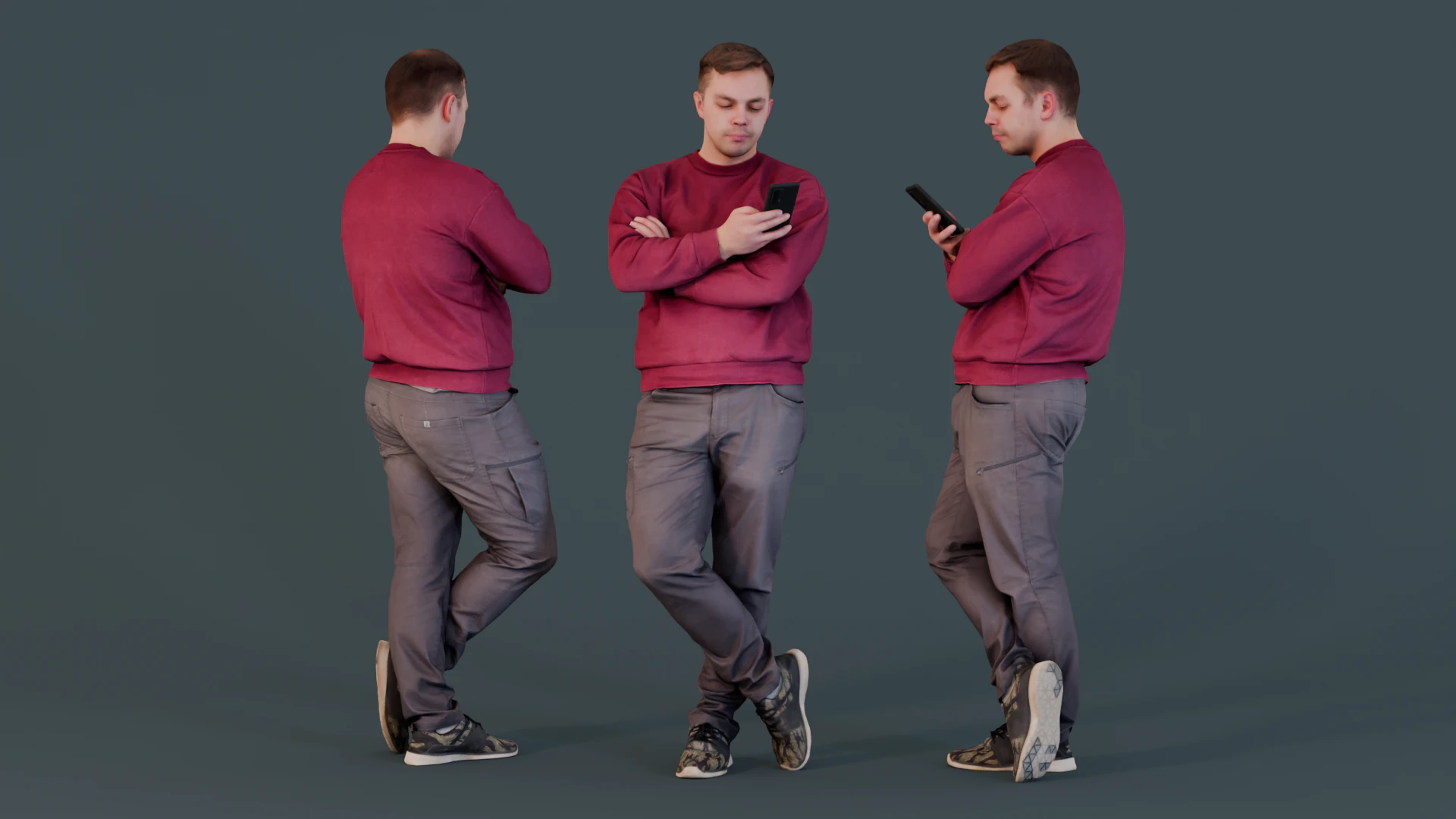Digital Break - Man Texting on Phone 3D Model .c4d .max .obj .3ds .fbx .stl .blend