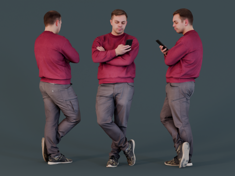 Digital Break - Man Texting on Phone 3D-Modell