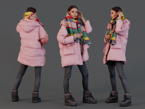 Winter Comfort - Girl in Pink Down Jacket 3D-Modell