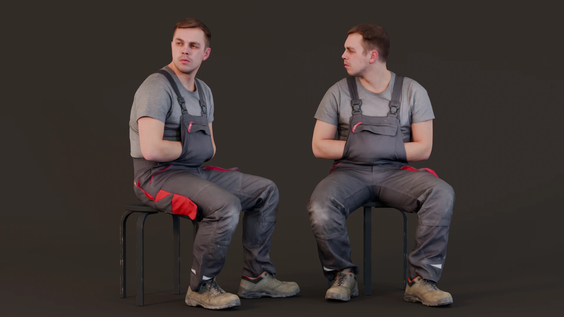 休憩中の職長 - オーバーオールを着て座っている労働者 3Dモデル .c4d .max .obj .3ds .fbx .stl .blend 