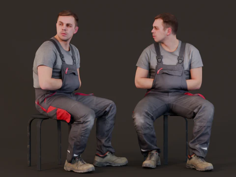 Rustende voorman - werknemer zit in overall 3D Model