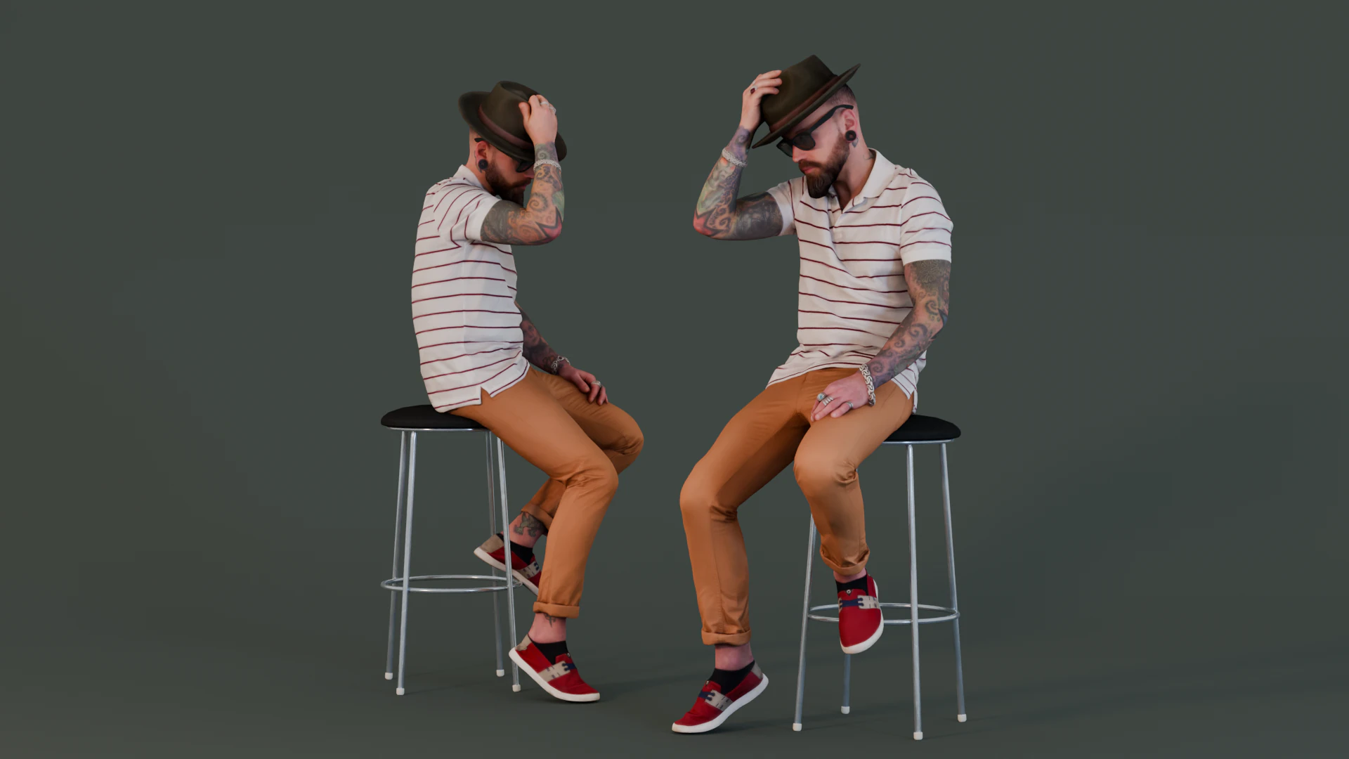 Bar Connoisseur - Tattooed Man with a Fedora 3D Model .c4d .max .obj .3ds .fbx .stl .blend