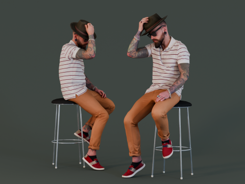 Bar Connoisseur - Tattooed Man with a Fedora 3D-Modell