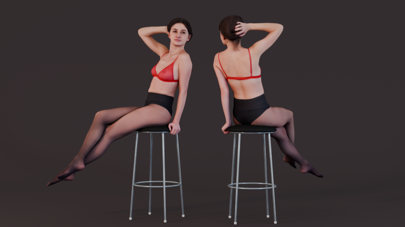 Elegant Allure - Girl in Tights on Bar Stool Model 3D .c4d .max .obj .3ds .fbx .stl .blend