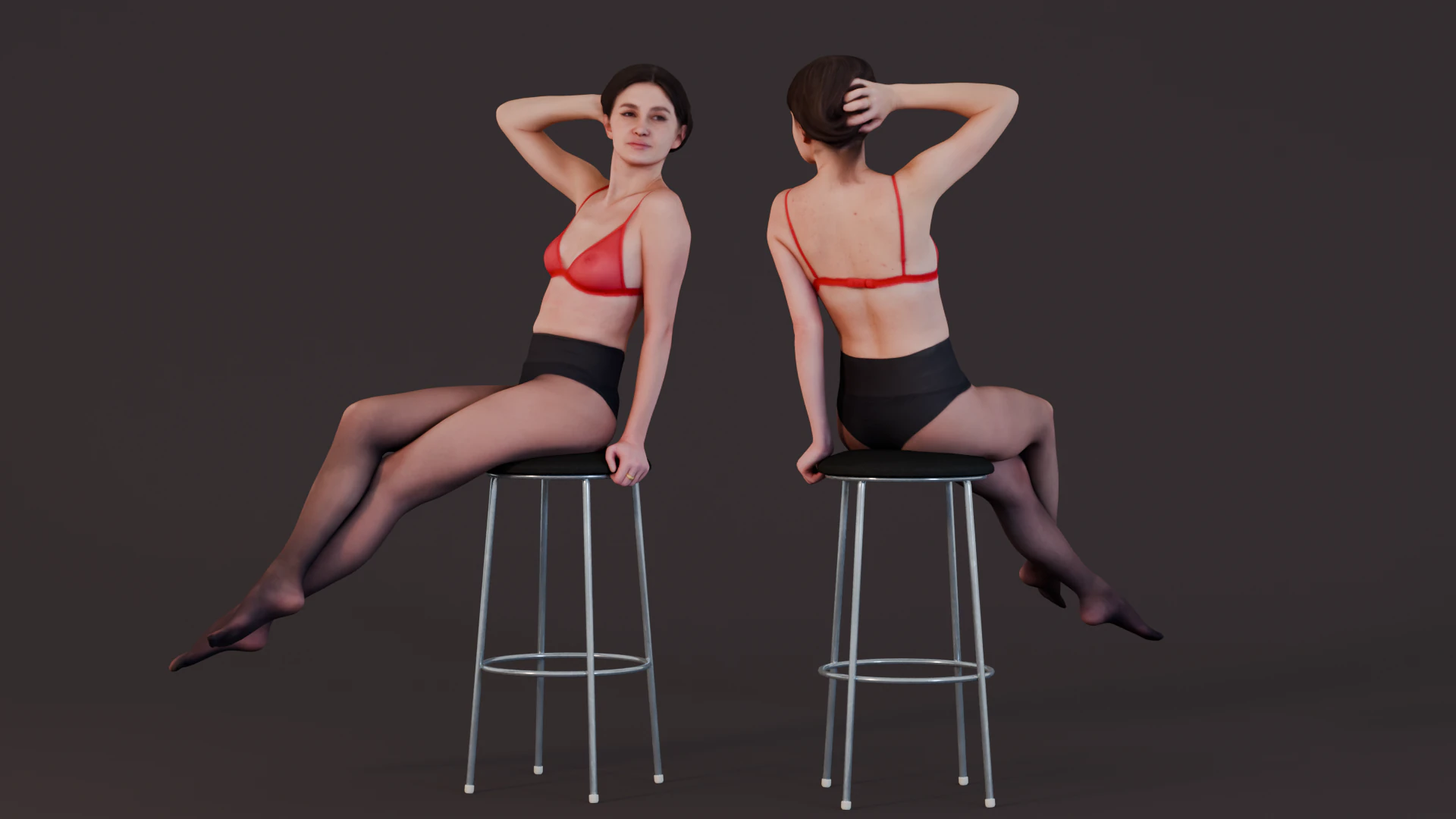 Elegant Allure - Girl in Tights on Bar Stool 3D Model .c4d .max .obj .3ds .fbx .stl .blend 