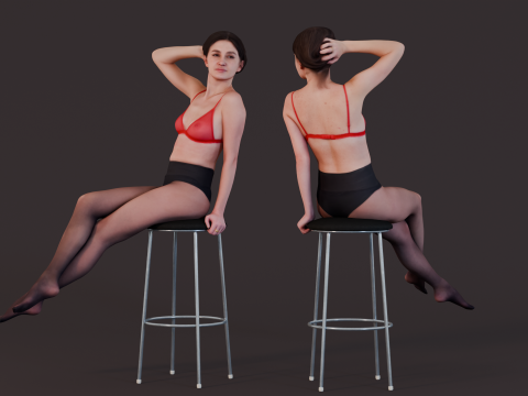 Elegant Allure - Girl in Tights on Bar Stool 3Dモデル