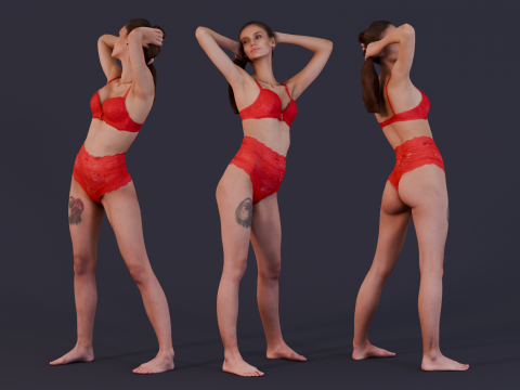 Elegance in Red - Woman in Lingerie 3D-Modell
