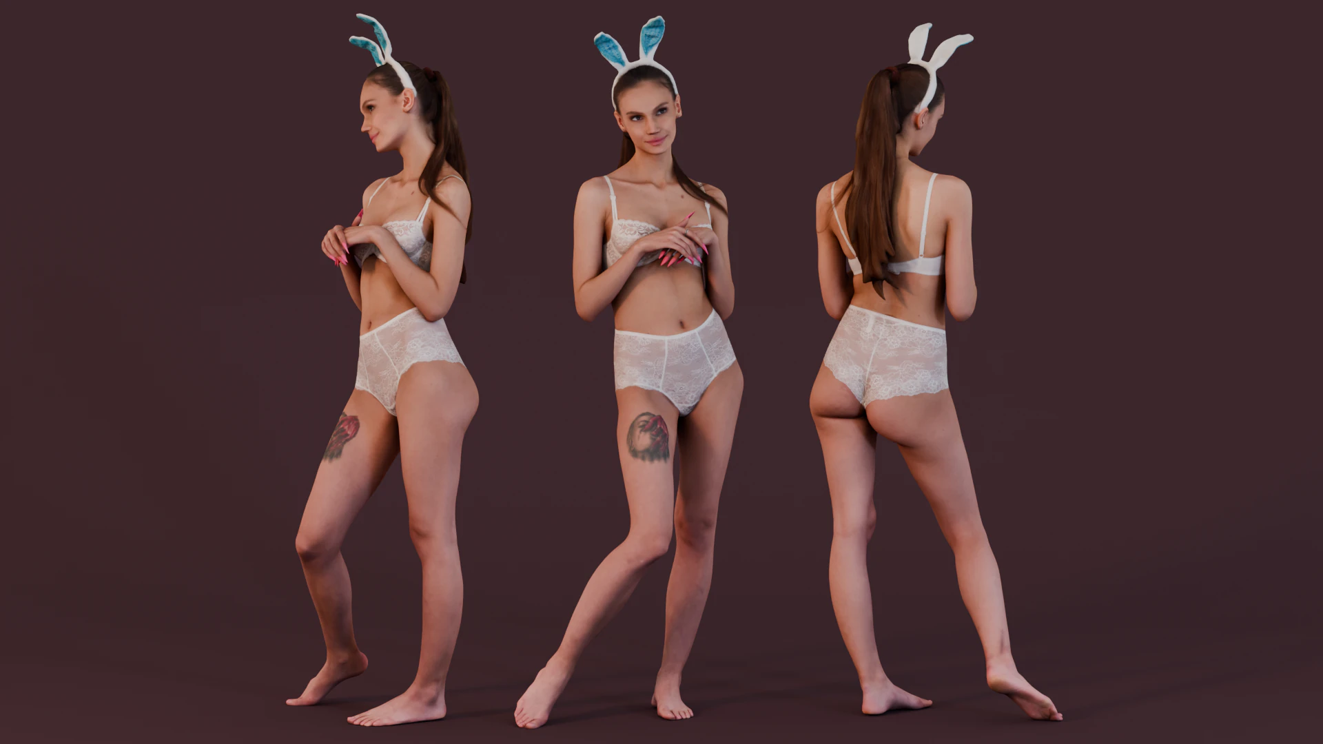 Playful Charm - Bunny Girl in Lace 3D Model .c4d .max .obj .3ds .fbx .stl .blend 