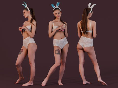 Playful Charm - Bunny Girl in Lace 3Dモデル
