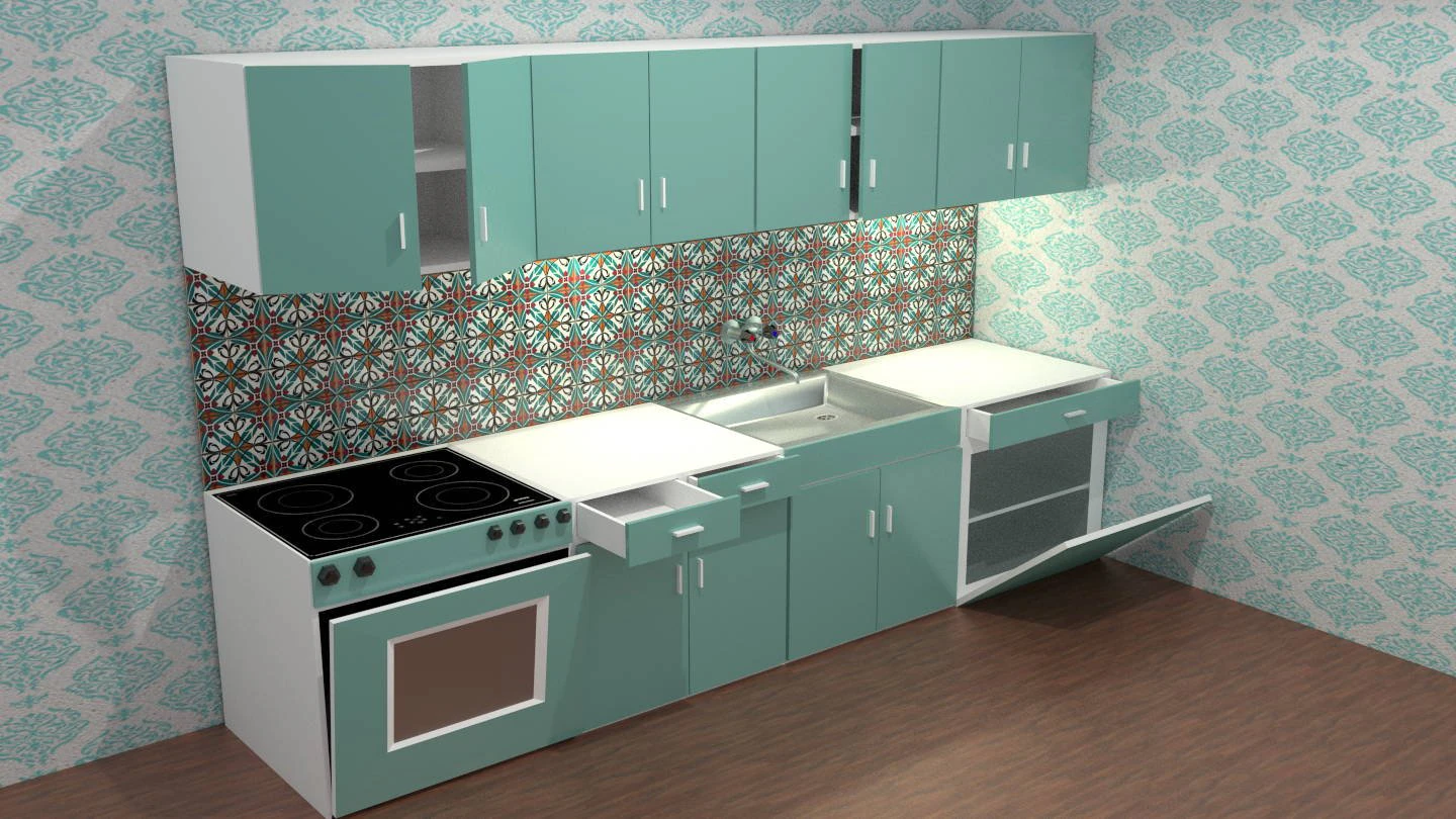 кухонний гарнітур низький полі 3D Модель .c4d .max .obj .3ds .fbx .stl .blend 