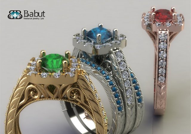 engagement ring 3 models Model 3D .c4d .max .obj .3ds .fbx .stl .blend
