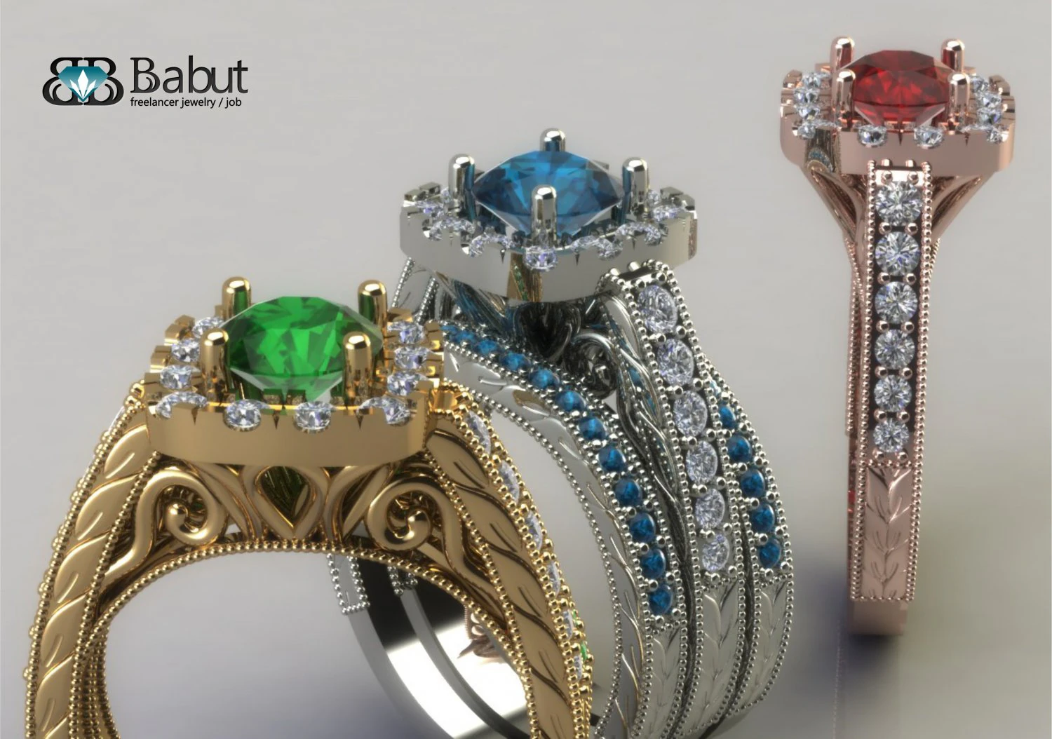 engagement ring  3 models 3D Model .c4d .max .obj .3ds .fbx .stl .blend 