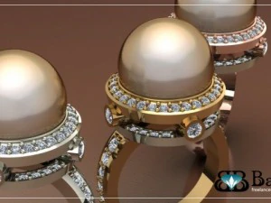 ring with pearl and diamond 3D Model