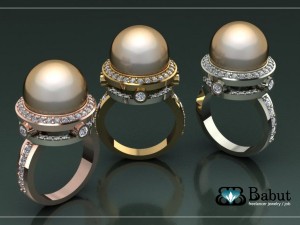ring with pearl and diamond Model 3D