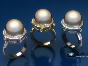 ring with pearl and diamond Model 3D