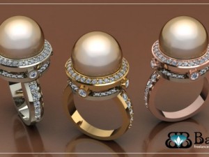 ring with pearl and diamond Model 3D