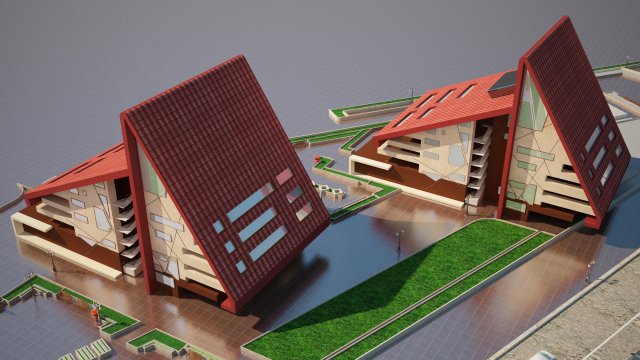 3d model of red design building 3D 모델 .c4d .max .obj .3ds .fbx .stl .blend 