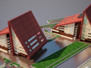 3d model of red design building 3D मॉडल