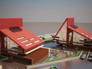 3d model of red design building 3D 모델