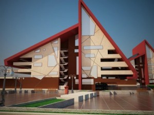 3d model of red design building 3D 모델