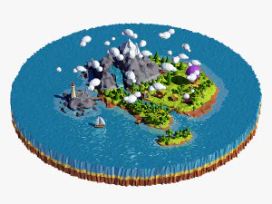 île de dessin animé low poly Modèle 3D