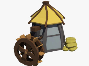 molino de agua de dibujos animados Modelo 3D