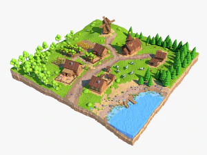 pueblo de baja poli de dibujos animados Modelo 3D
