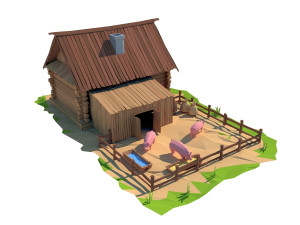 cartoon wooden house 3D 模型