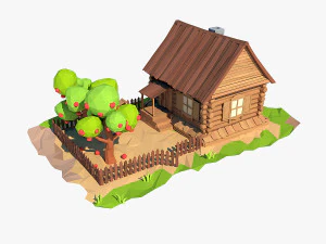 casa in legno dei cartoni animati Modello 3D
