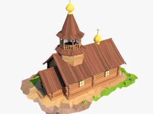 卡通木制教堂 3D 模型