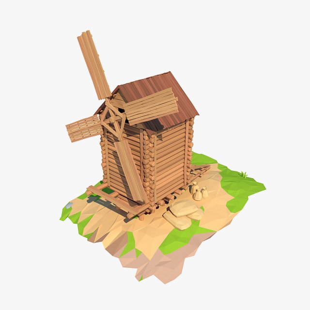 cartoon wooden windmill 3D Model .c4d .max .obj .3ds .fbx .stl .blend 