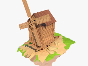 molino de viento de madera de dibujos animados Modelo 3D