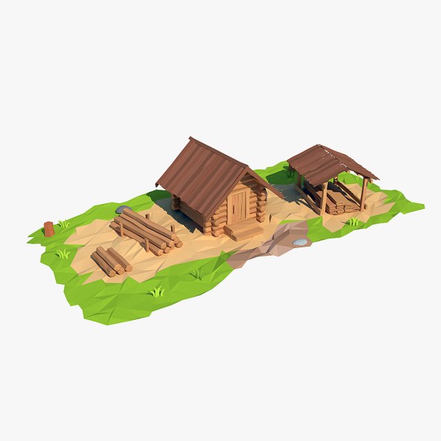 cartoon wooden sawmill 3D मॉडल .c4d .max .obj .3ds .fbx .stl .blend 