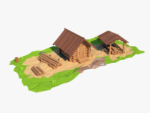 cartoon wooden sawmill 3D 模型