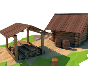 cartoon wooden sawmill 3D मॉडल