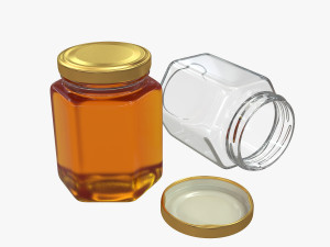honey in a glass hexagon jar 3D Model